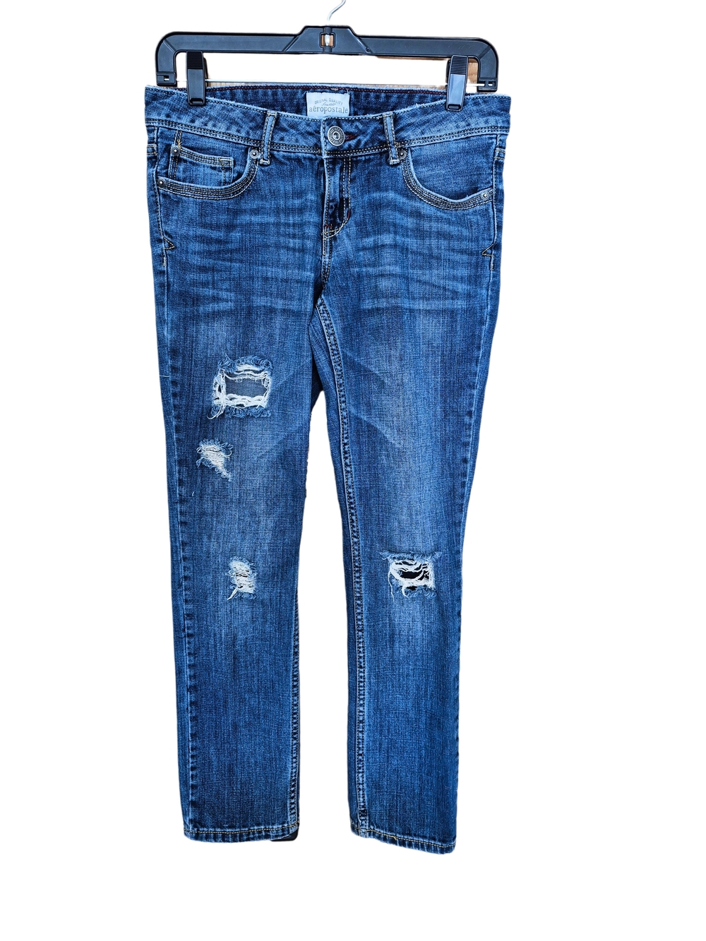 Aeropostale Bayla Skinny Distressed Jeans Size 5/6 Short Medium Wash Denim
